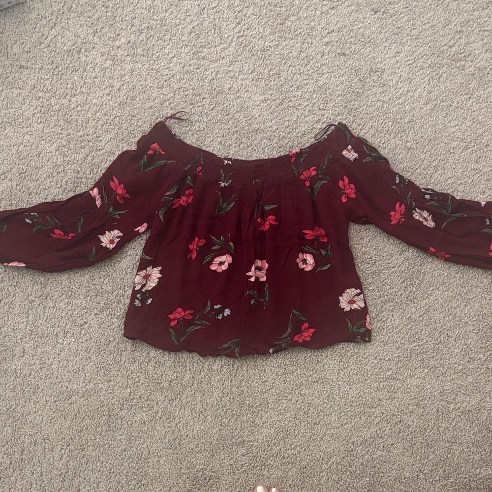 Hollister Burgundy Floral Off-Shoulder Blouse
